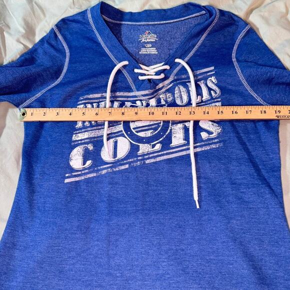 Majestic Women's sz Large Blue Indianapolis Colts Long Sleeve Fleece Top Lace-up - Picture 7 of 9